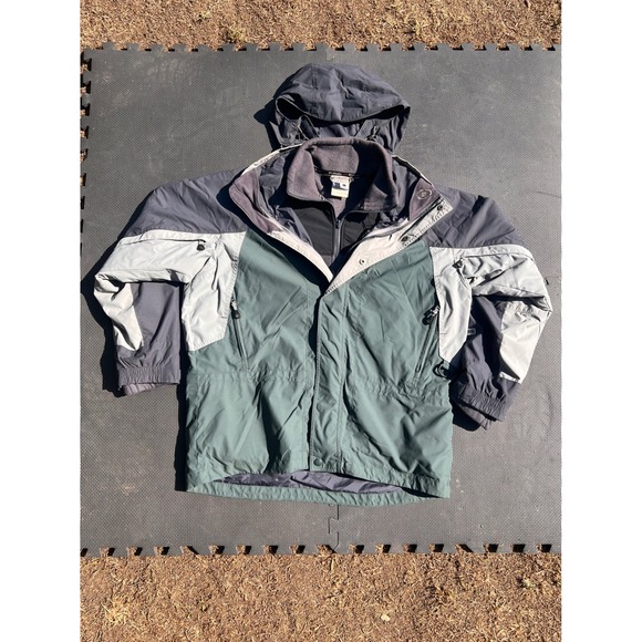 Columbia Interchange Jacket Mens L 3 in 1 Hooded Fleece Lined Gray Green VTG Y2K - Picture 1 of 11